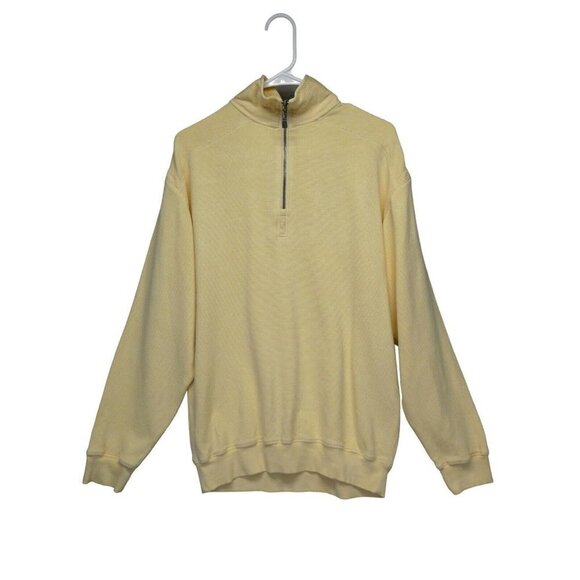 Montego Mon Mens Silk blend 1/4 zip pullover‎ sweatshirt size M Yellow texture - Picture 1 of 12